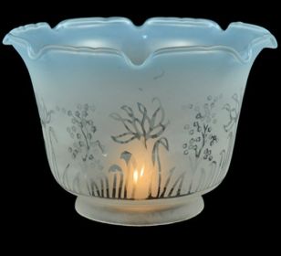 8"W X 5"H Revival Ruffle Frost & Blue Etched Shade
