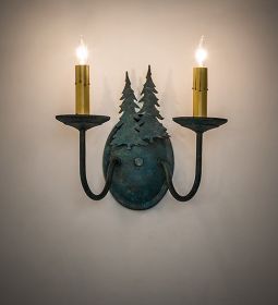11" Wide Double Pine Tree 2 Light Wall Sconce