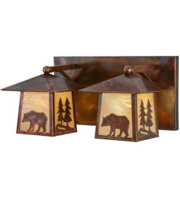 22"W Pine Tree and Bear 2 LT Vanity Light