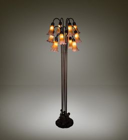 63" High Amber/Purple Tiffany Pond Lily 12 Light Floor Lamp