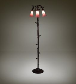 58" High Pink Tiffany Pond Lily 3 Light Floor Lamp