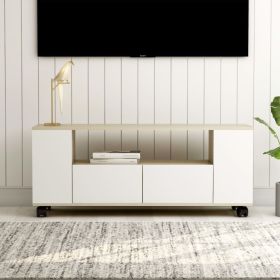TV Cabinet White and Sonoma Oak 47.2"x13.8"x18.9" Engineered Wood