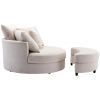 360Â° Swivel Accent Barrel Chair with Storage Ottoman & 4 Pillows; Modern Linen Leisure Chair Round Accent for Living Room; Creamy White