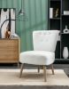 Teddy Fabric Button Accent Slipper Chair With Wooden Legs For Dining Room Living Room Bedroom,White