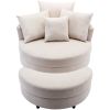 360Â° Swivel Accent Barrel Chair with Storage Ottoman & 4 Pillows; Modern Linen Leisure Chair Round Accent for Living Room; Creamy White