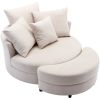 360Â° Swivel Accent Barrel Chair with Storage Ottoman & 4 Pillows; Modern Linen Leisure Chair Round Accent for Living Room; Creamy White