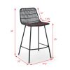 Set of 2; Natural Rattan Indoor Counter Chair ; Black Finish Steel legs; Black (17.5"x20"x34")