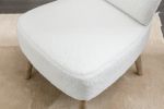 Teddy Fabric Button Accent Slipper Chair With Wooden Legs For Dining Room Living Room Bedroom,White