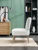 Teddy Fabric Button Accent Slipper Chair With Wooden Legs For Dining Room Living Room Bedroom,White