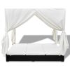 Patio Lounge Bed with Curtains Poly Rattan Black