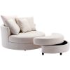 360Â° Swivel Accent Barrel Chair with Storage Ottoman & 4 Pillows; Modern Linen Leisure Chair Round Accent for Living Room; Creamy White