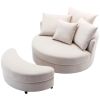 360Â° Swivel Accent Barrel Chair with Storage Ottoman & 4 Pillows; Modern Linen Leisure Chair Round Accent for Living Room; Creamy White