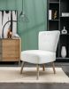 Teddy Fabric Button Accent Slipper Chair With Wooden Legs For Dining Room Living Room Bedroom,White