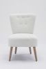 Teddy Fabric Button Accent Slipper Chair With Wooden Legs For Dining Room Living Room Bedroom,White