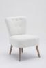 Teddy Fabric Button Accent Slipper Chair With Wooden Legs For Dining Room Living Room Bedroom,White
