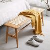 Woven Design Natural Oak Wood Dining Bench Bed Bench for Dining Room; Bedroom; Bathroom