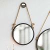 19.5" in Handsome Cleveland Mirror with Rope Strap Contemporary Design Circle Mirror with Grey Round Metal Frame for Wall Decor Bathroom, Entryway