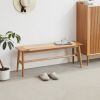 Woven Design Natural Oak Wood Dining Bench Bed Bench for Dining Room; Bedroom; Bathroom