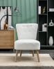 Teddy Fabric Button Accent Slipper Chair With Wooden Legs For Dining Room Living Room Bedroom,White