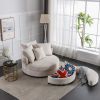 360Â° Swivel Accent Barrel Chair with Storage Ottoman & 4 Pillows; Modern Linen Leisure Chair Round Accent for Living Room; Creamy White