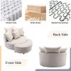360Â° Swivel Accent Barrel Chair with Storage Ottoman & 4 Pillows; Modern Linen Leisure Chair Round Accent for Living Room; Creamy White