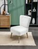 Teddy Fabric Button Accent Slipper Chair With Wooden Legs For Dining Room Living Room Bedroom,White