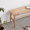 Woven Design Natural Oak Wood Dining Bench Bed Bench for Dining Room; Bedroom; Bathroom