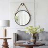 19.5" in Handsome Cleveland Mirror with Rope Strap Contemporary Design Circle Mirror with Grey Round Metal Frame for Wall Decor Bathroom, Entryway